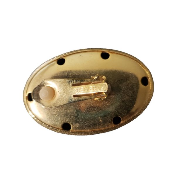 Premier Vintage Gold Tone Oval Textured Clip Earrings 1" - Picture 2 of 4